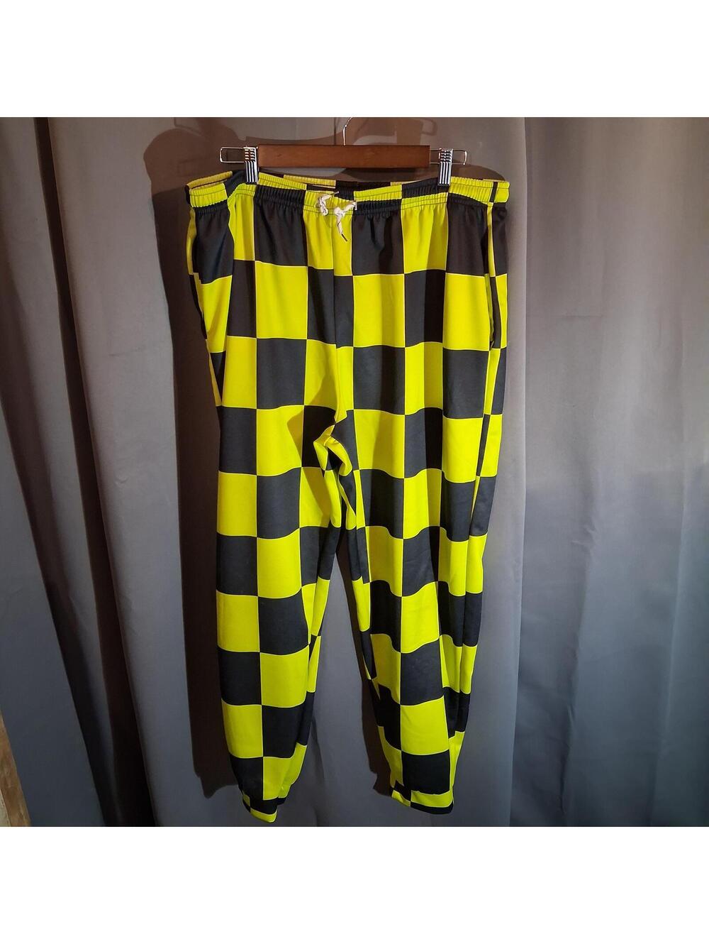 3XL Yellow and Black Checkered Polyester Jogger Pants